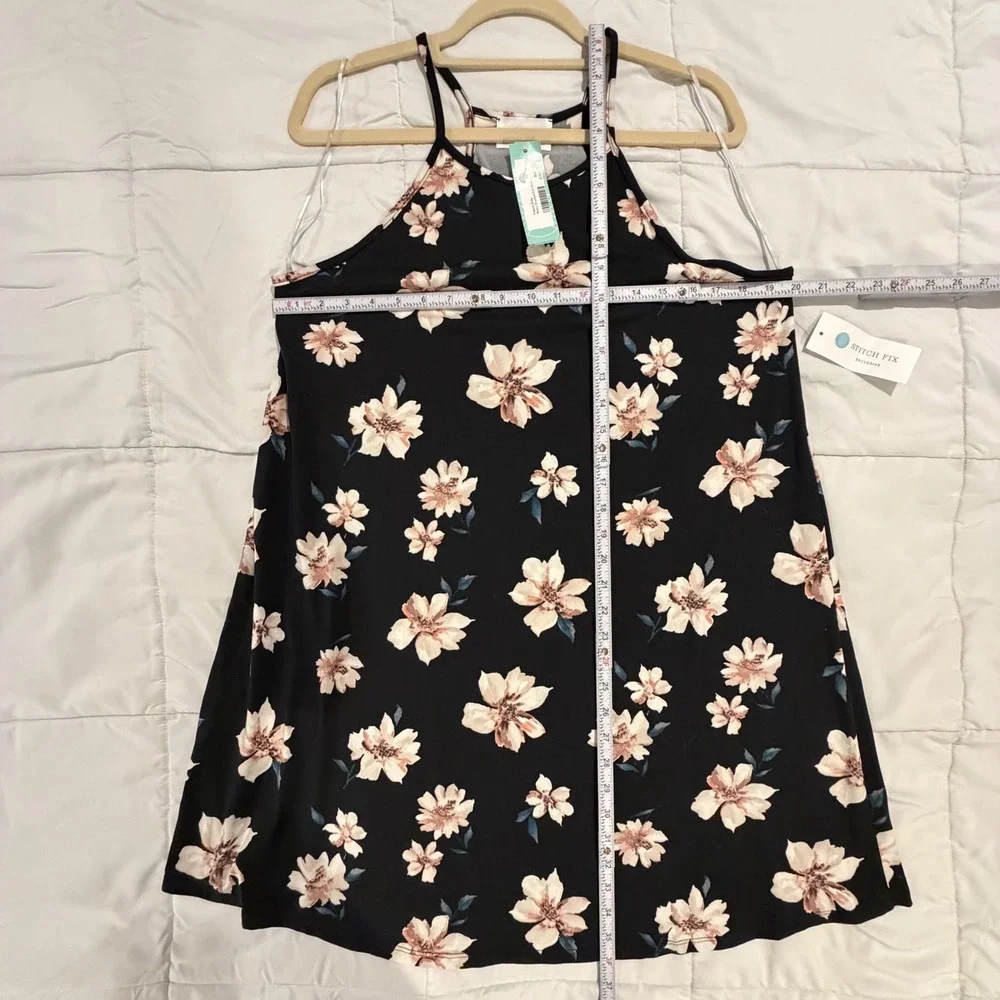 French Grey Melcy Brushed Knit Dress XL Black Floral High Neck NEW